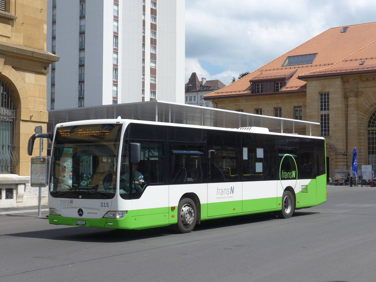 (181'077) - transN, La Chaux-de-Fonds - Nr. 315/NE 26'215 - Mercedes (ex TRN La Chaux-de-Fonds Nr. 315) am 12. Juni 2017 beim Bahnhof La Chaux-de-Fonds