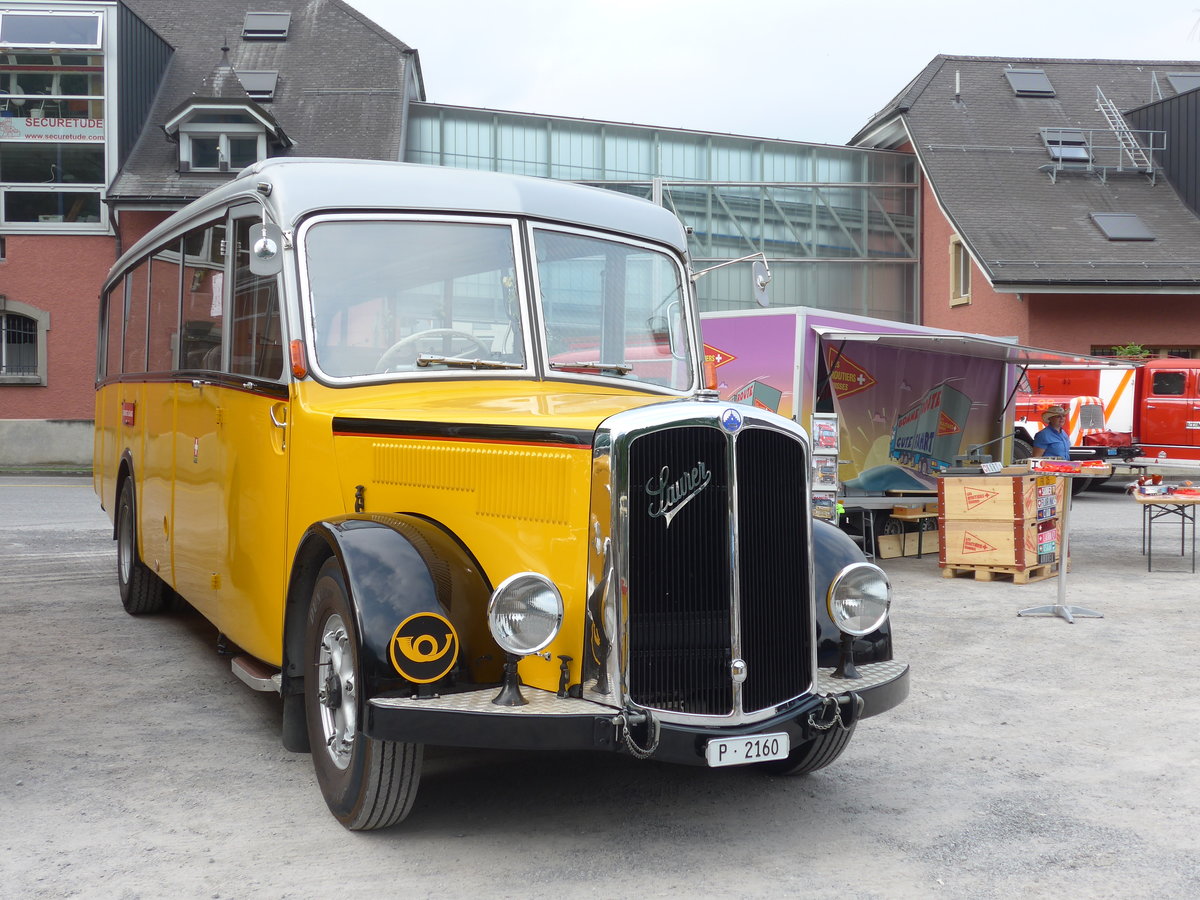 (181'254) - Riviera Carburant Lavage, St-Lgier -  P 2160  - Saurer/Saurer (ex Oldtimer Club Saurer, Arbon; ex AVG Grindelwald; ex P 23'106) am 24. Juni 2017 in Aigle, Saurertreffen