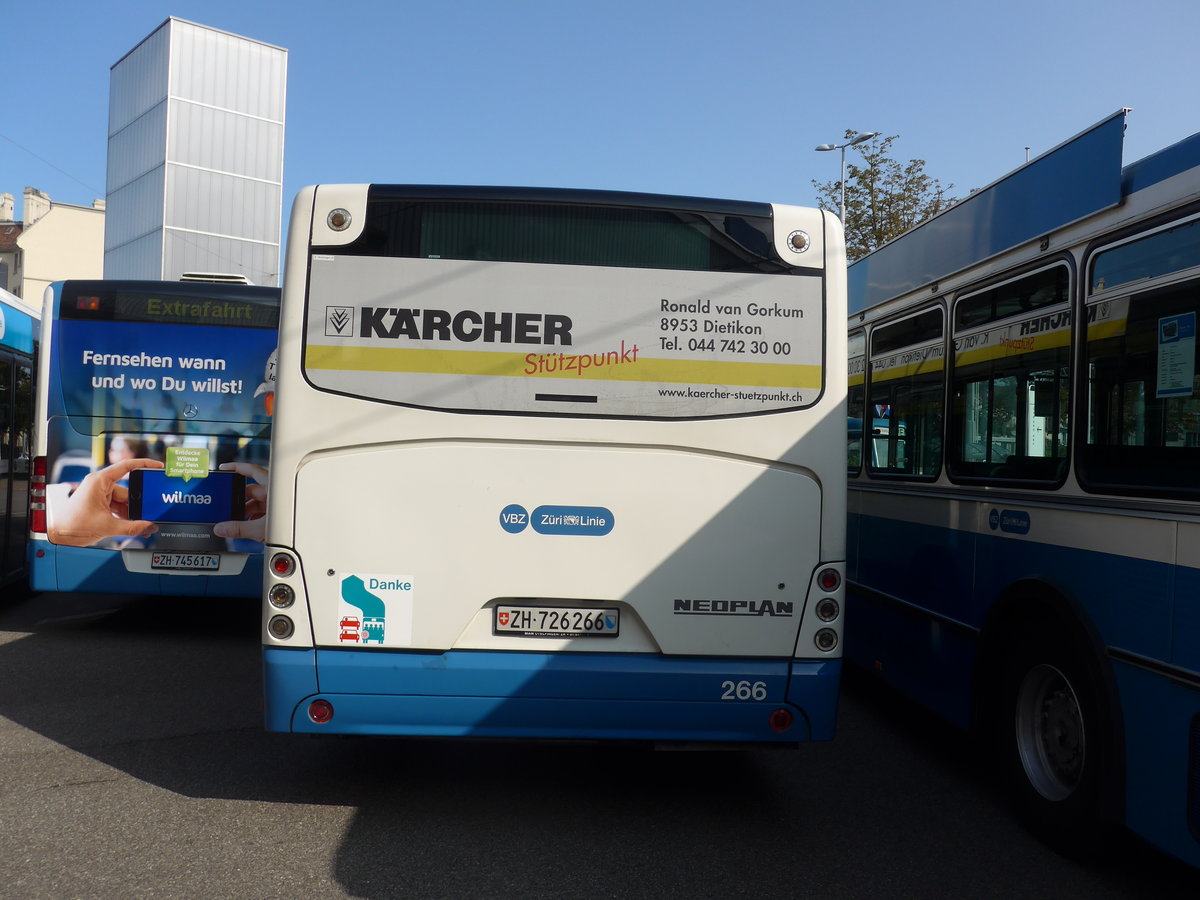 (183'700) - VBZ Zrich - Nr. 266/ZH 726'266 - Neoplan am 20. August 2017 in Zrich, Garage Hardau