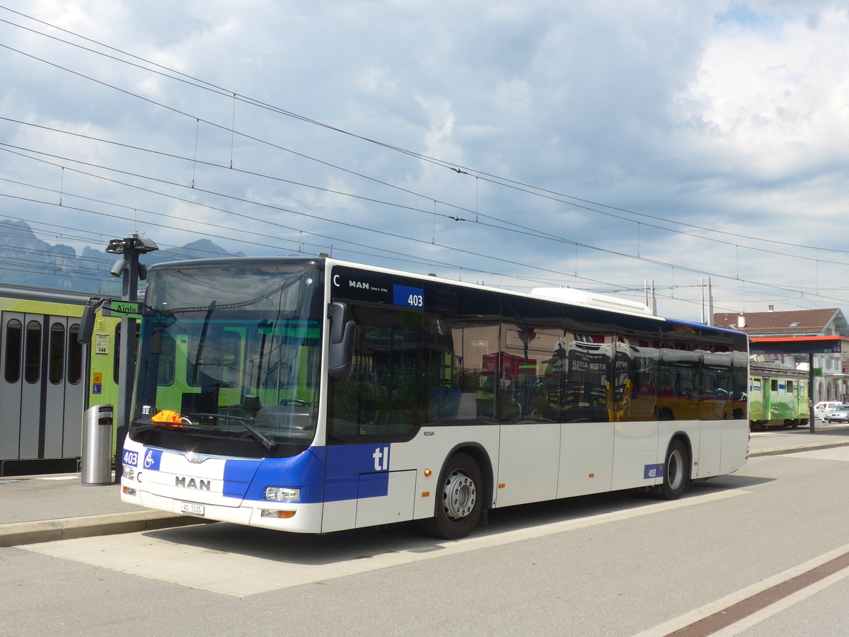 (183'997) - TL Lausanne - Nr. 403/VD 1535 - MAN am 24. August 2017 beim Bahnhof Aigle