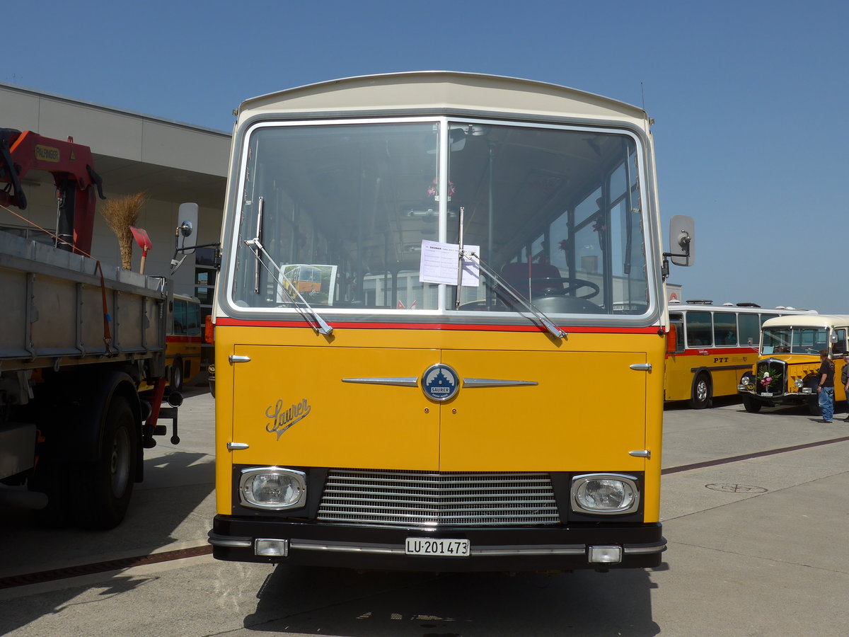 (184'475) - Huwiler, Ebikon - LU 201'473 - Saurer/R&J (ex Privat in der Ostschweiz; ex Lehmann, Dieterswil Nr. 16; ex BOB Interlaken Nr. 3; ex Gertsch, Stechelberg) am 26. August 2017 in Oberkirch, CAMPUS Sursee