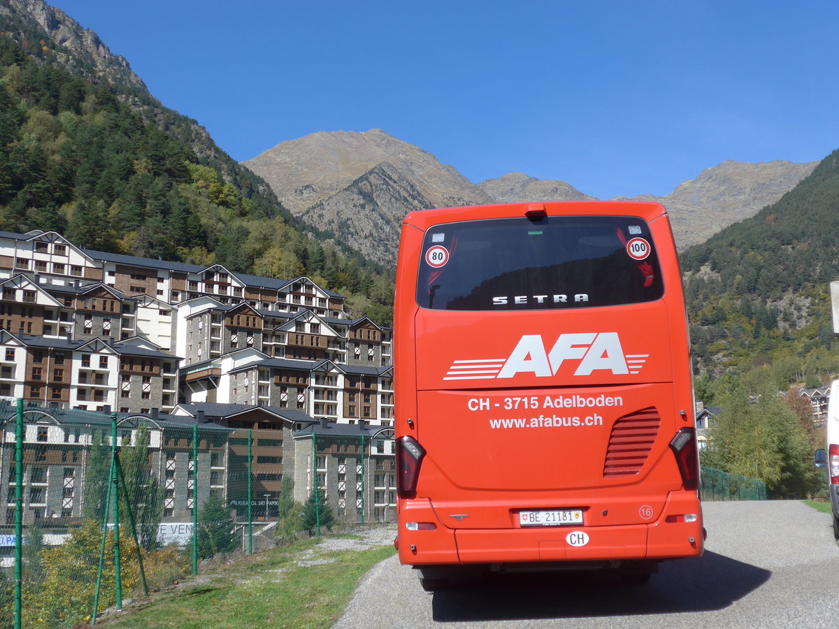 (185'376) - Aus der Schweiz: AFA Adelboden - Nr. 16/BE 21'181 - Setra am 27. September 2017 in Arinsal, Distillerie