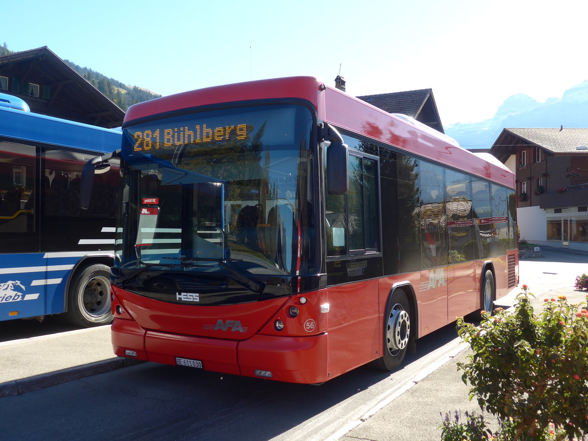 (185'892) - AFA Adelboden - Nr. 56/BE 611'030 - Scania/Hess am 16. Oktober 2017 beim Bahnhof Lenk