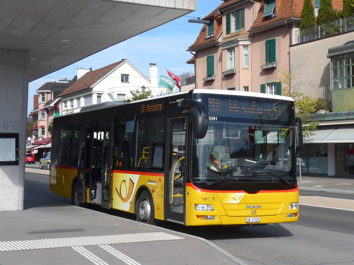 (185'919) - Postautobetriebe Unteres Toggenburg, Ltisburg - SG 47'120 - MAN/Gppel am 19. Oktober 2017 beim Bahnhof Wattwil