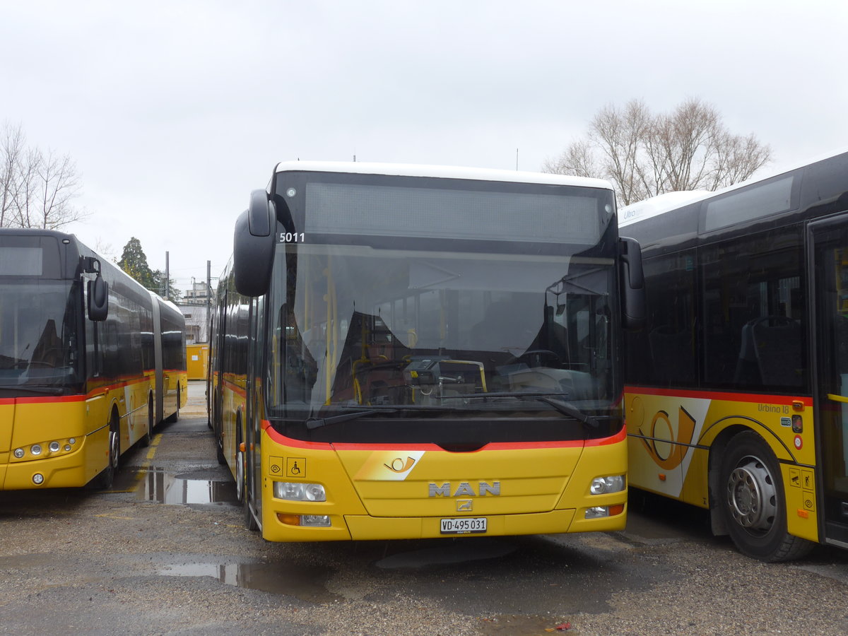 (186'658) - CarPostal Ouest - VD 495'031 - MAN am 25. November 2017 in Yverdon, Garage