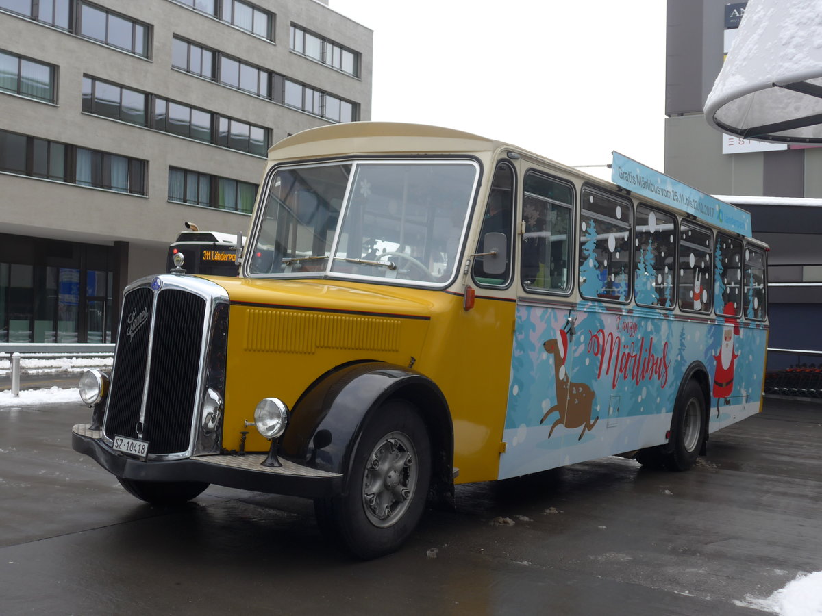 (186'808) - Oldie-Tours Zrisee, Wollerau - Nr. 2/SZ 10'418 - Saurer/R&J (ex Jaggi, Kippel Nr. 4) am 9. Dezember 2017 in Stans, Lnderpark