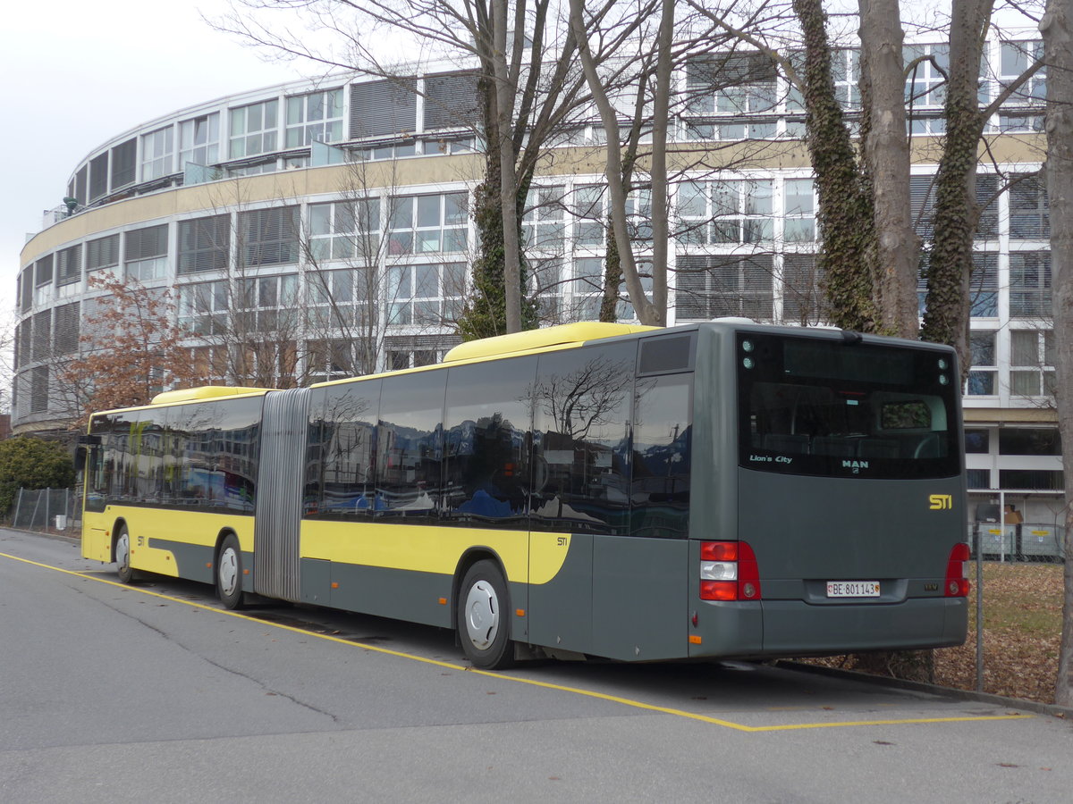 (187'660) - STI Thun - Nr. 143/BE 801'143 - MAN am 2. Januar 2018 bei der Schifflndte Thun