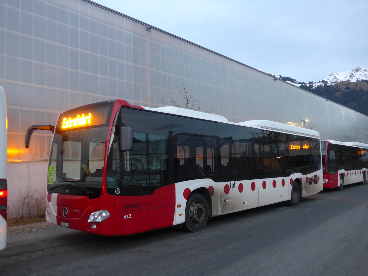 (187'671) - TPF Fribourg (Wieland 76) - Nr. 612/FR 300'241 - Mercedes am 7. Januar 2018 beim Bahnhof Frutigen