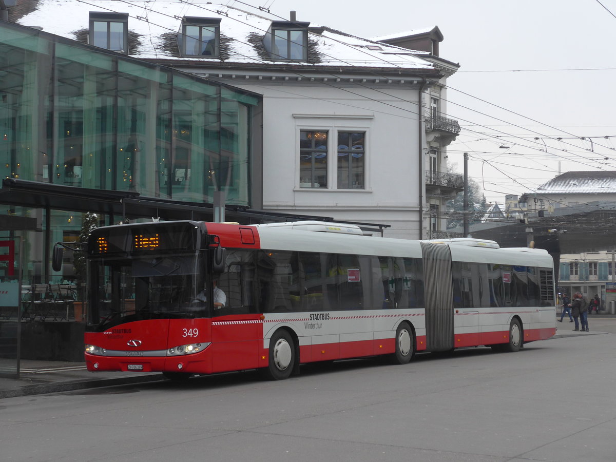 (188'331) - SW Winterthur - Nr. 349/ZH 766'349 - Solaris am 8. Februar 2018 beim Hauptbahnhof Winterthur