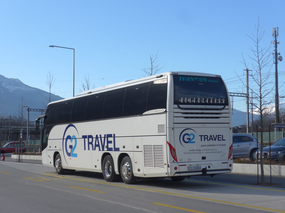 (188'573) - IvanBus, Personico - TI 51'288 - MAN/Beulas am 14. Februar 2018 beim Bahnhof Castione