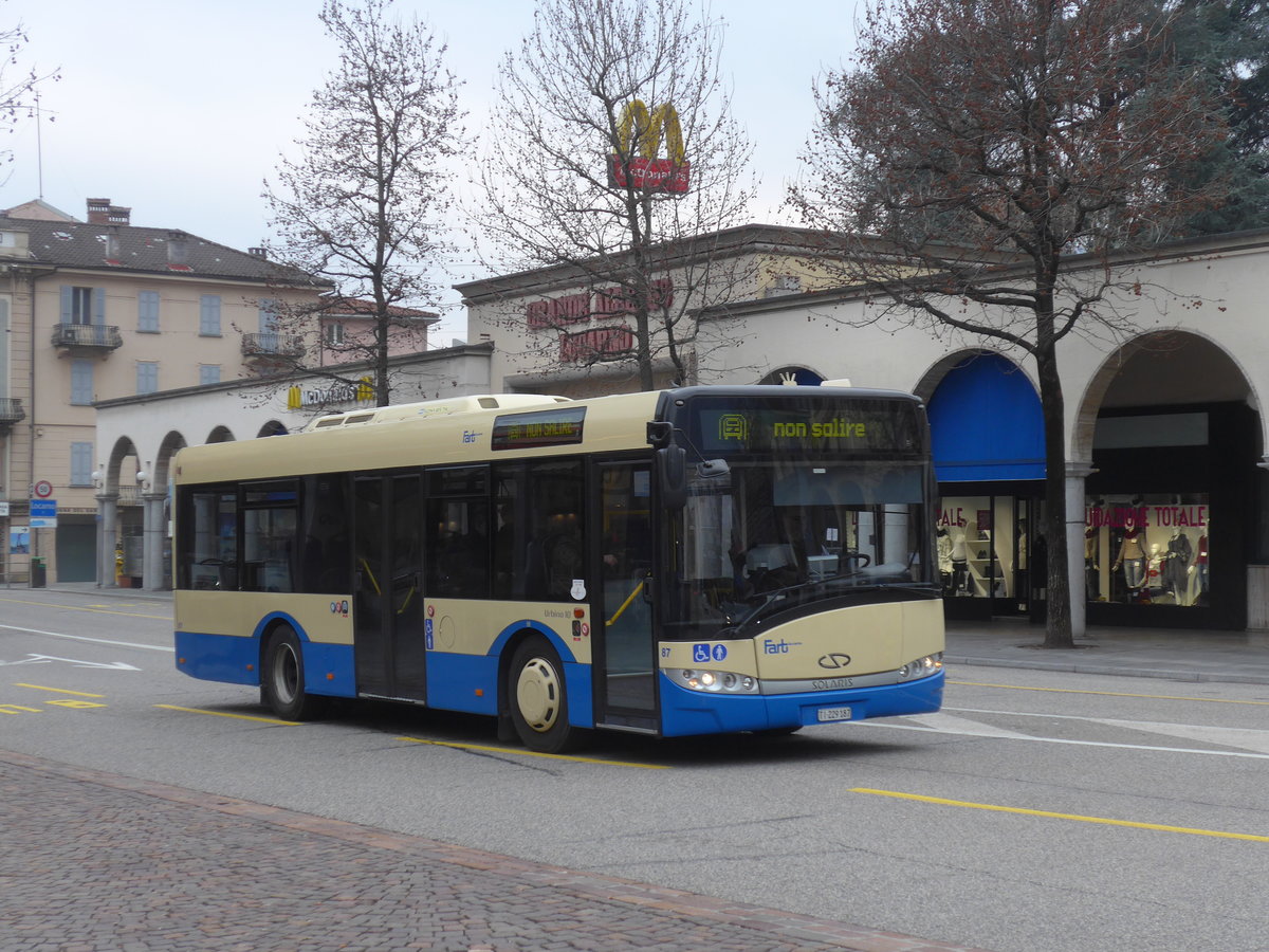 (188'825) - FART Locarno - Nr. 87/TI 229'187 - Solaris am 17. Februar 2018 beim Bahnhof Locarno