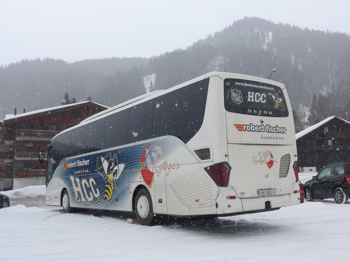 (188'994) - Fischer, Marin - NE 8828 - Setra am 3. Mrz 2018 in Morgins