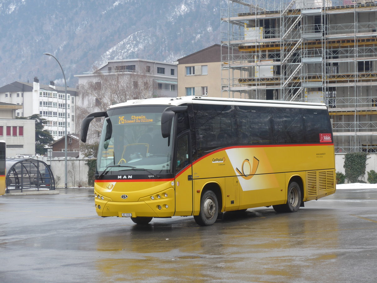 (189'018) - TMR Martigny - Nr. 127/VS 1110 - MAN/Beulas am 3. Mrz 2018 beim Bahnhof Martigny