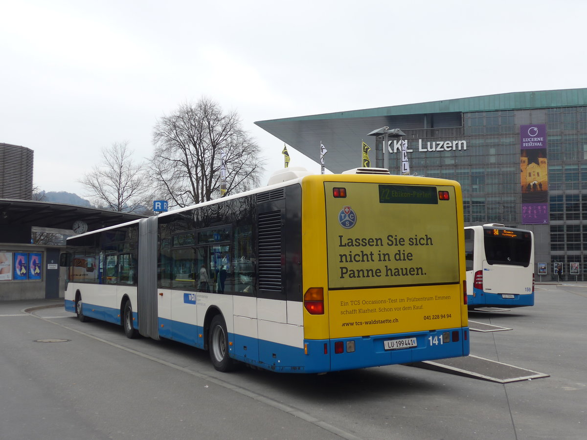 (189'412) - VBL Luzern - Nr. 141/LU 199'441 - Mercedes am 17. Mrz 2018 beim Bahnhof Luzern