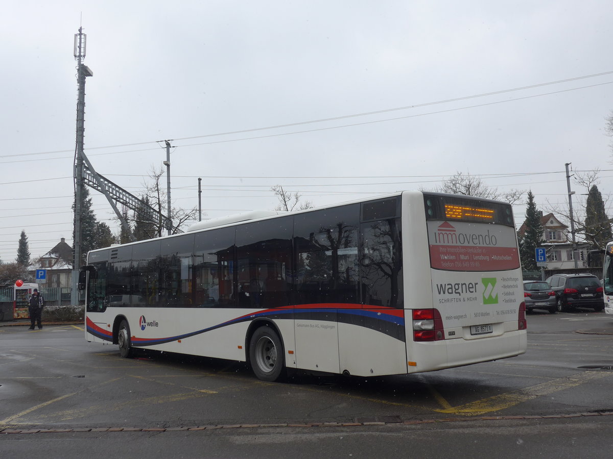 (189'523) - Geissmann, Hgglingen - AG 8571 - MAN am 19. Mrz 2018 beim Bahnhof Wohlen