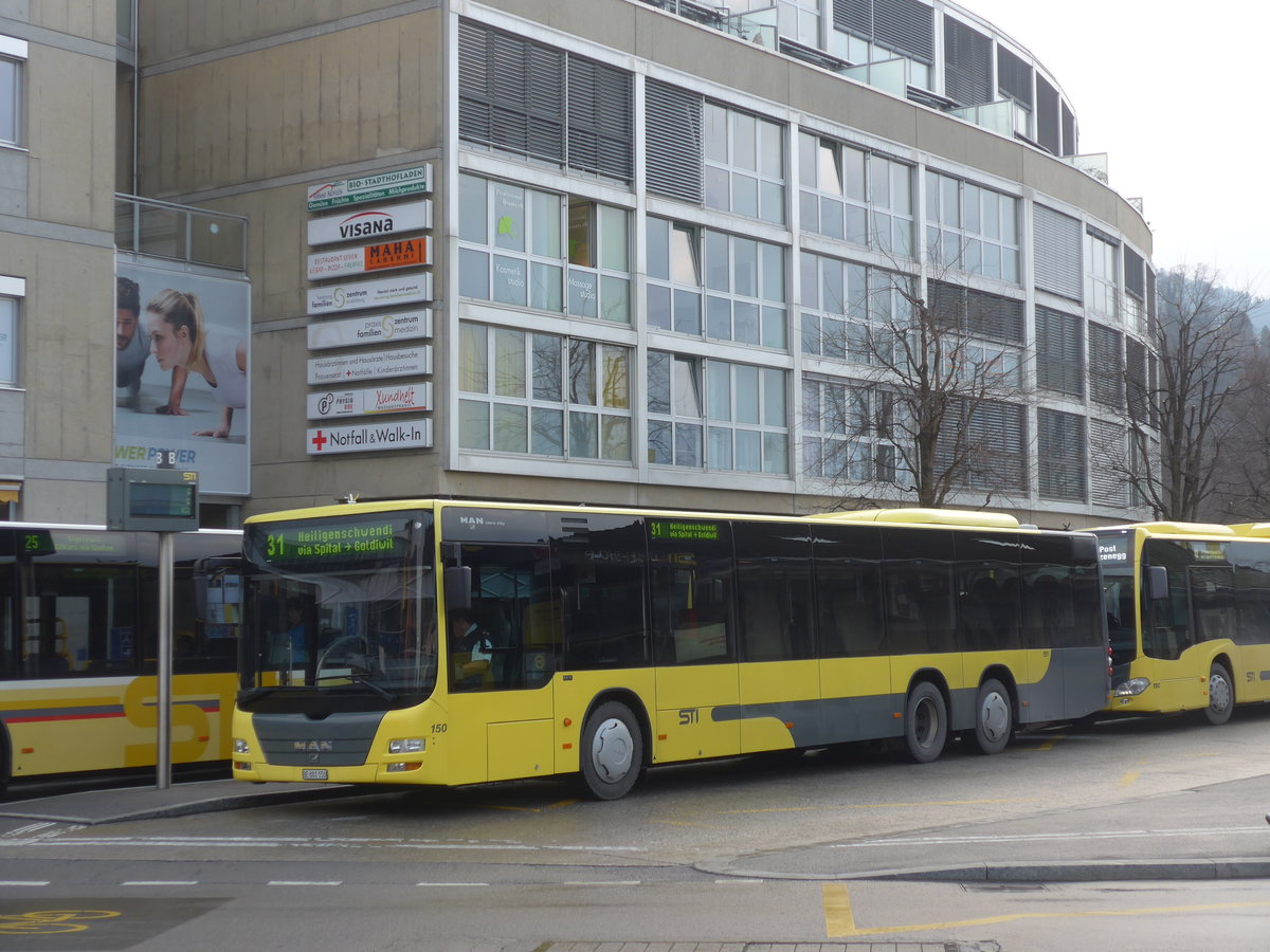 (189'605) - STI Thun - Nr. 150/BE 801'150 - MAN am 26. Mrz 2018 beim Bahnhof Thun