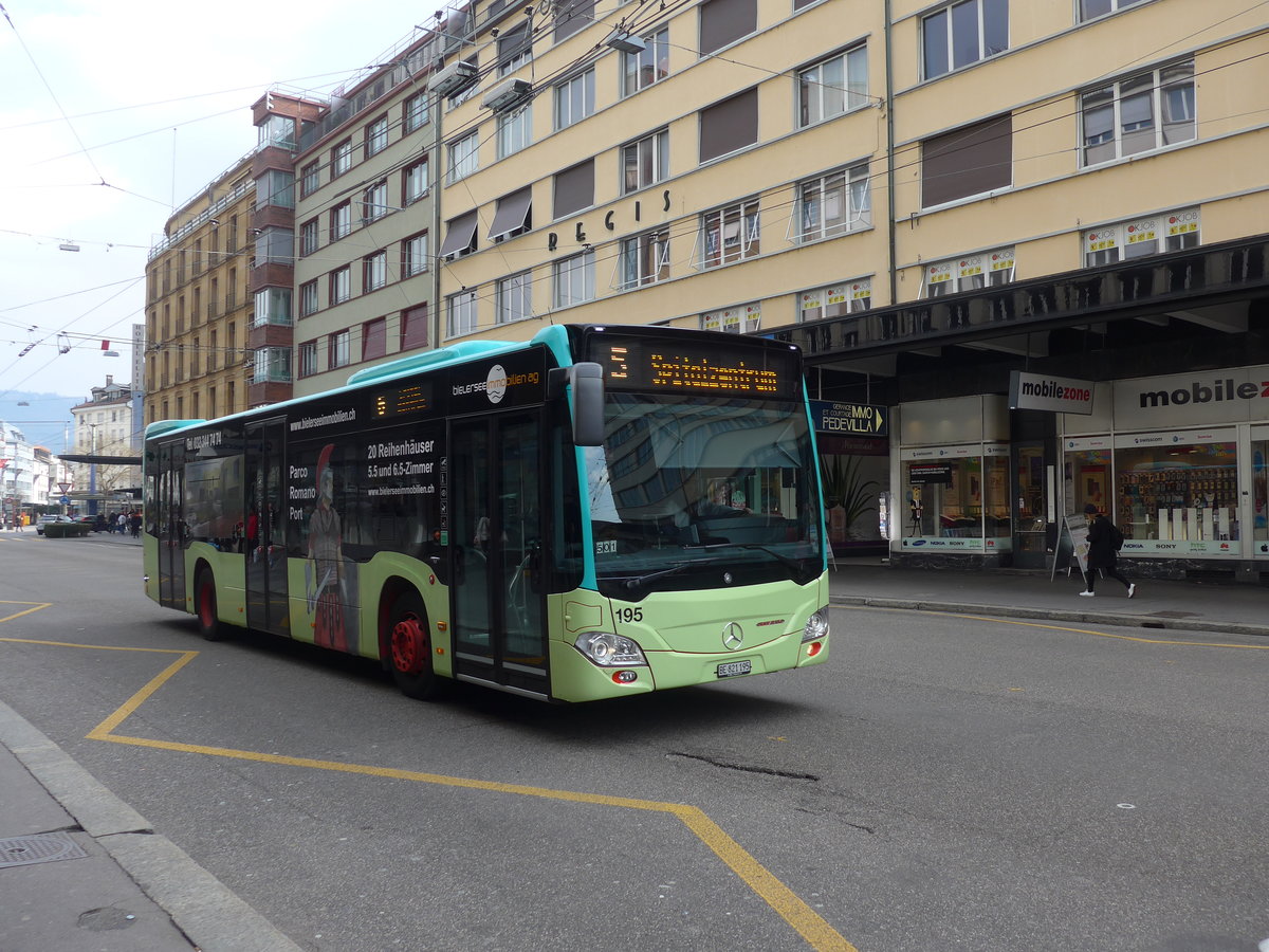 (189'618) - VB Biel - Nr. 195/BE 821'195 - Mercedes am 26. Mrz 2018 beim Bahnhof Biel