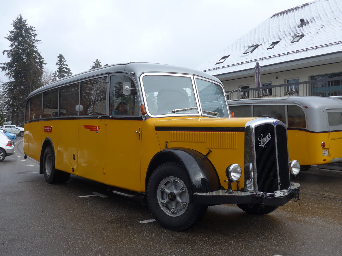 (189'814) - Wolleb, Embrach - ZH 37'102 - Saurer/R&J (ex Capaul, Feldmeilen; ex M+79'518; ex P 23'067) am 1. April 2018 in Emmenmatt, Moosegg