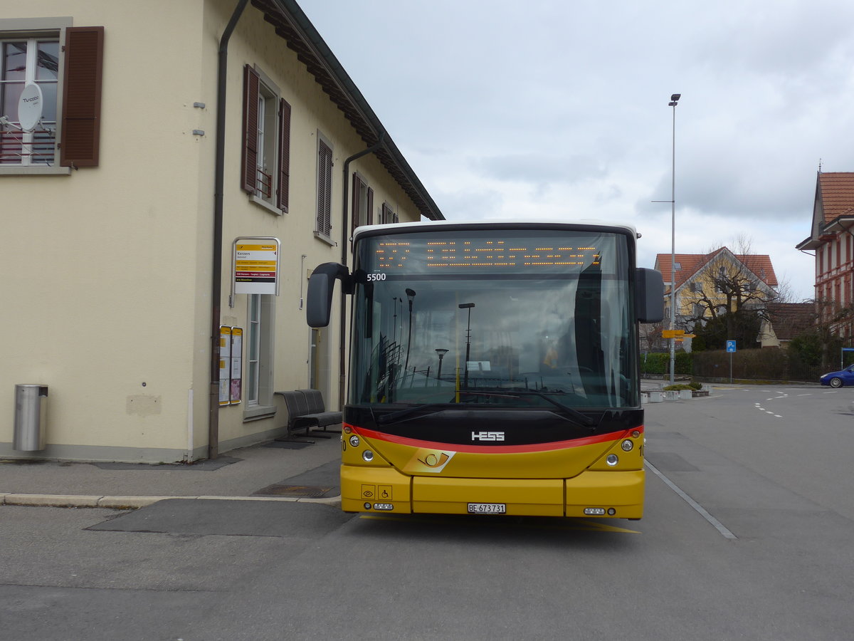 (189'856) - PostAuto Bern - Nr. 10/BE 673'731 - Hess (ex Klopfstein, Laupen Nr. 10) am 1. April 2018 beim Bahnhof Kerzers