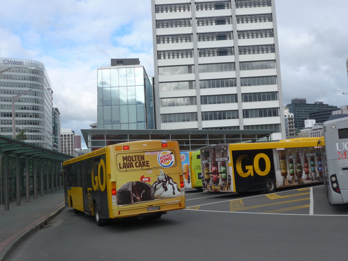 (191'620) - GO Wellington - Nr. 732/XL9777 - MAN/Designline (ex Stagecoach, Auckland Nr. 732) am 27. April 2018 beim Bahnhof Wellington