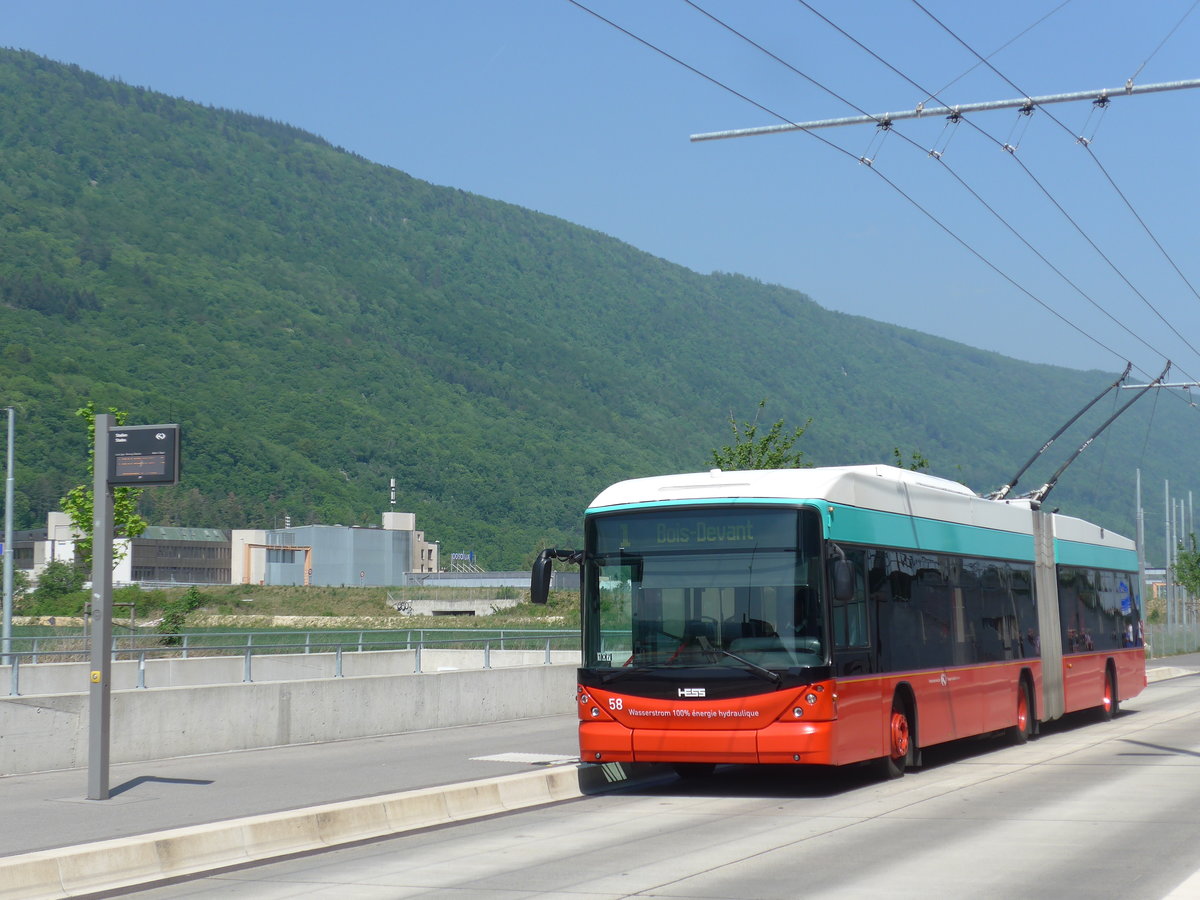 (192'879) - VB Biel - Nr. 58 - Hess/Hess Gelenktrolleybus am 6. Mai 2018 in Biel, Stadien