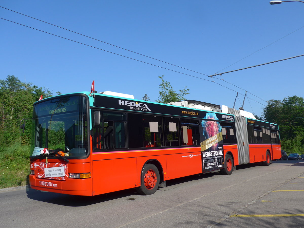 (192'910) - VB Biel - Nr. 84 - NAW/Hess Gelenktrolleybus am 6. Mai 2018 in Biel, Vorhlzli