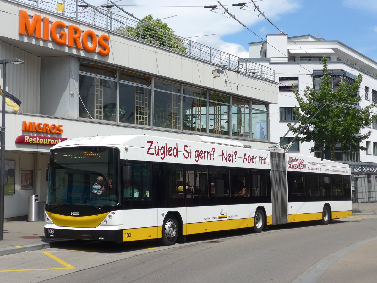 (193'954) - VBSH Schaffhausen - Nr. 103 - Hess/Hess Gelenktrolleybus am 10. Juni 2018 in Neuhausen, Zentrum