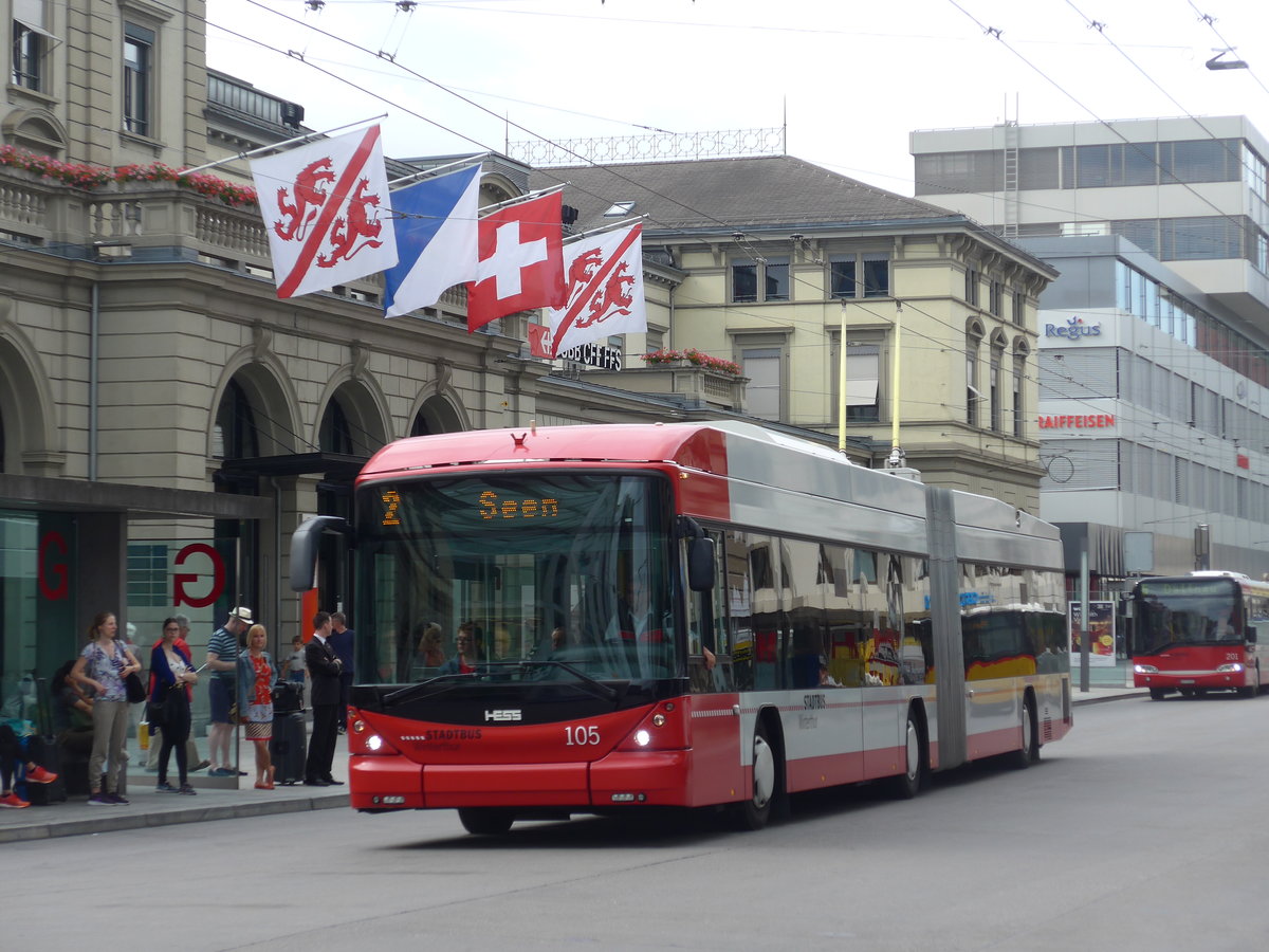 (194'089) - SW Winterthur - Nr. 105 - Hess/Hess Gelenktrolleybus am 17. Juni 2018 beim Hauptbahnhof Winterthur