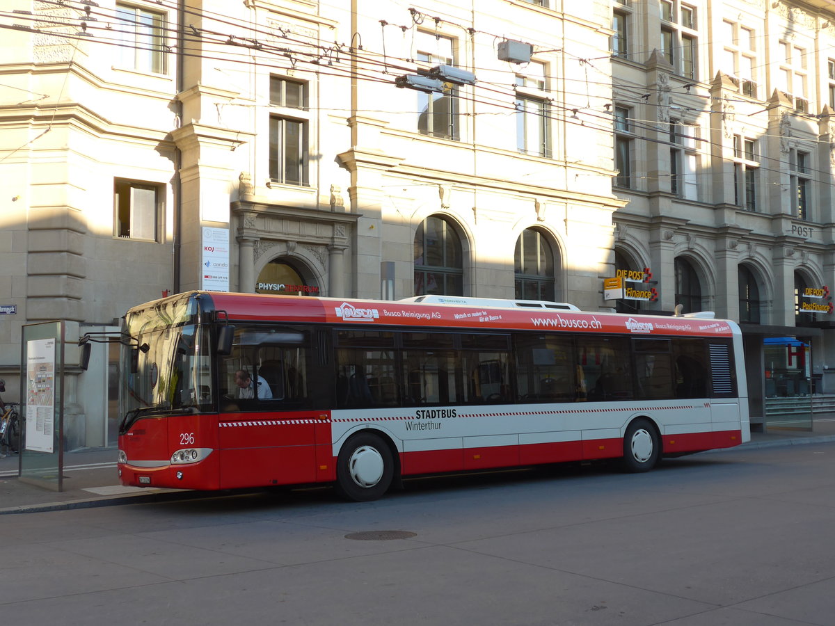 (194'279) - SW Winterthur - Nr. 296/ZH 730'296 - Solaris am 18. Juni 2018 beim Hauptbahnhof Winterthur