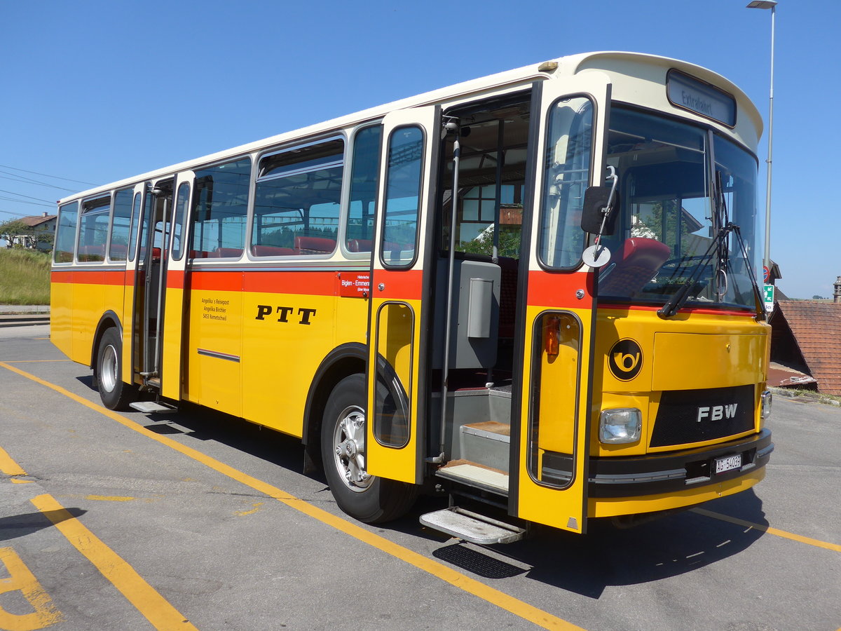 (194'479) - Birchler, Remetschwil - AG 54'039 - FBW/Tscher (ex Gerber, Winkel; ex Eggenberger, Mriken; ex Tanner, Bubendorf; ex P 24'803) am 1. Juli 2018 beim Bahnhof Biglen