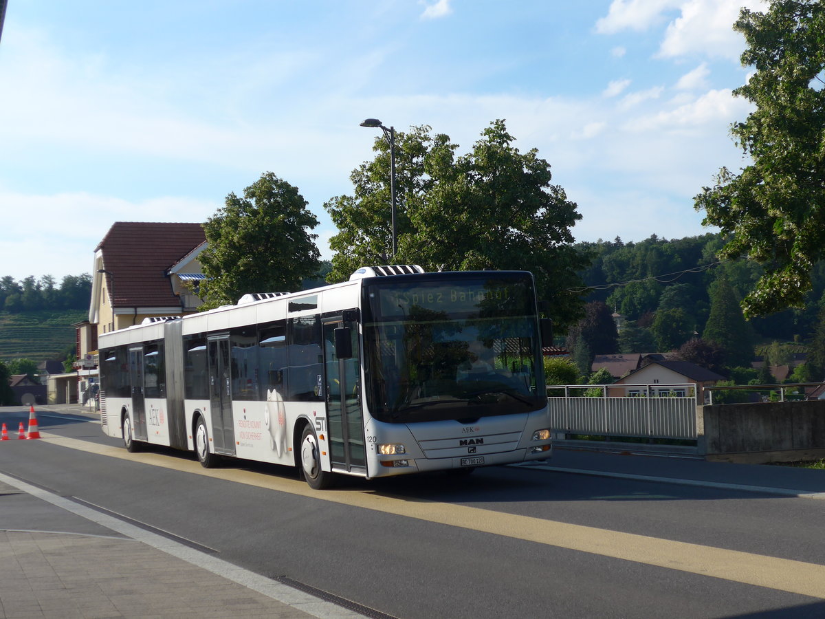 (194'756) - STI Thun - Nr. 120/BE 700'120 - MAN am 9. Juli 2018 beim Bahnhof Spiez