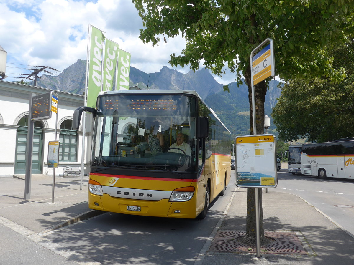 (194'863) - Gessinger, Bad Ragaz - SG 75'114 - Setra (ex Riederer, St. Margrethenberg) am 15. Juli 2018 beim Bahnhof Bad Ragaz