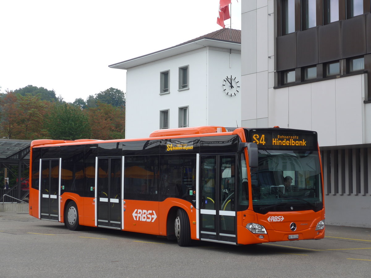 (196'401) - RBS Worblaufen - Nr. 20/BE 701'220 - Mercedes am 2. September 2018 beim Bahnhof Burgdorf