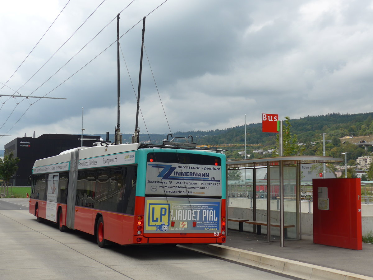 (196'481) - VB Biel - Nr. 59 - Hess/Hess Gelenktrolleybus am 3. September 2018 in Biel, Stadien