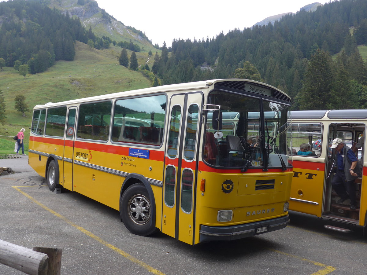 (197'791) - AVG Meiringen - Nr. 74/BE 607'481 - Saurer/R&J (ex PostAuto Berner Oberland; ex P 24'357) am 16. September 2018 auf der Schwarzwaldalp