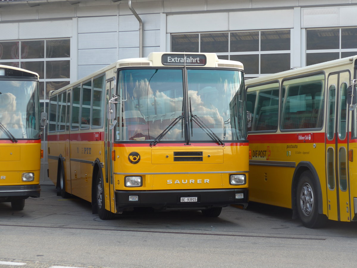 (198'027) - Kolb, Grasswil - Nr. 3/BE 93'915 - Saurer/R&J (ex Schmocker, Stechelberg Nr. 3; ex Nr. 1; ex Gertsch, Stechelberg Nr. 1) am 30. September 2018 in Bellach, Hess