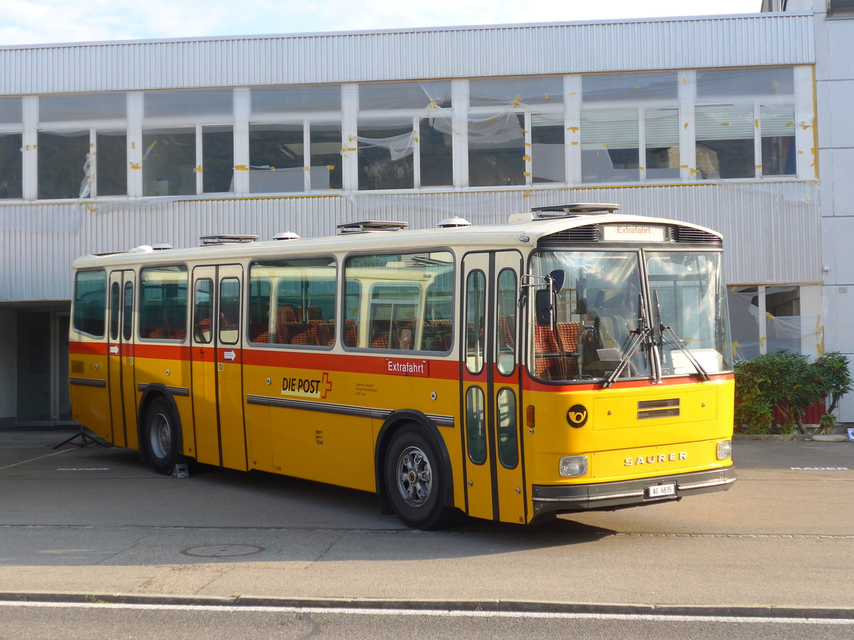 (198'038) - Gautschi, Suhr - AG 6835 - Saurer/Tscher (ex Ltscher, Neuheim Nr. 200; ex Cartek, Regensdorf; ex P 25'822) am 30. September 2018 in Bellach, Hess