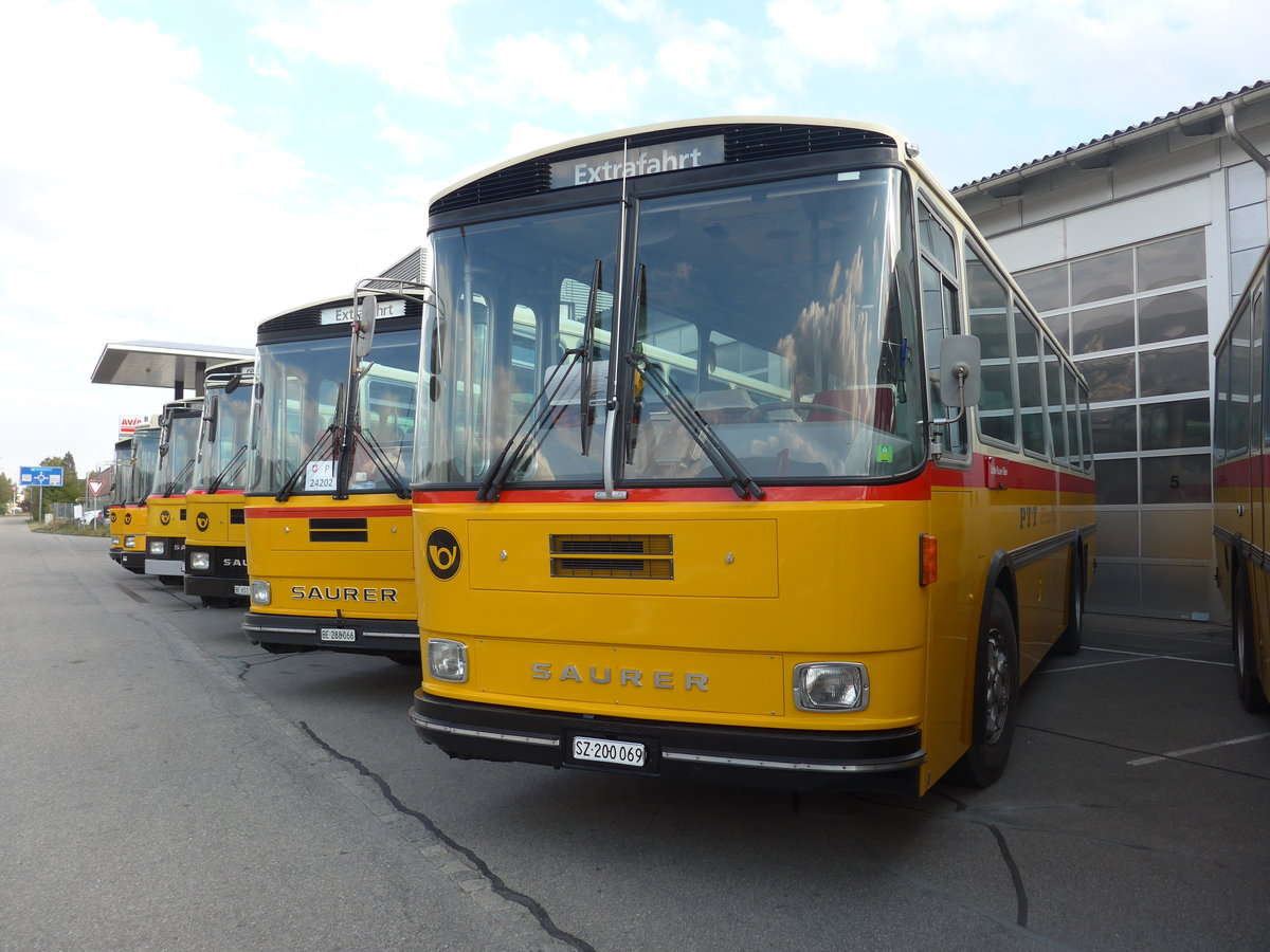 (198'046) - Inkamp, Altendorf - SZ 200'069 - Saurer/Tscher (ex Koch, Giswil; ex Selfors, Meiringen; ex P 24'236) am 30. September 2018 in Bellach, Hess