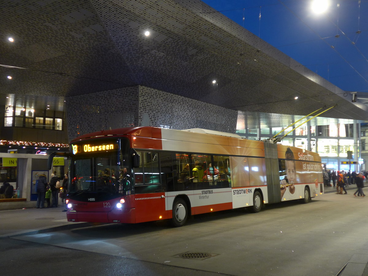 (199'564) - SW Winterthur - Nr. 120 - Hess/Hess Gelenktrolleybus am 24. November 2018 beim Hauptbahnhof Winterthur