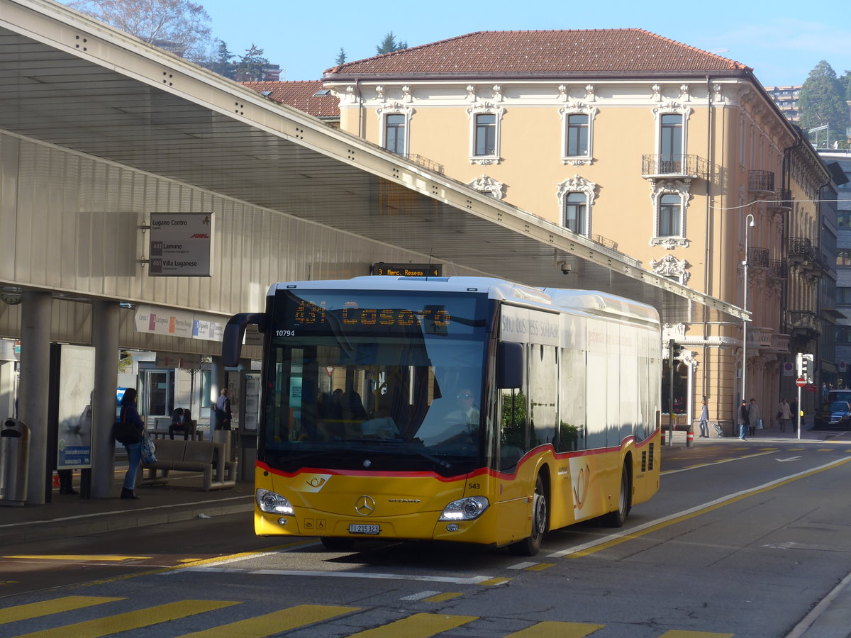 (199'706) - AutoPostale Ticino - Nr. 543/TI 215'323 - Mercedes am 7. Dezember 2018 in Lugano, Centro