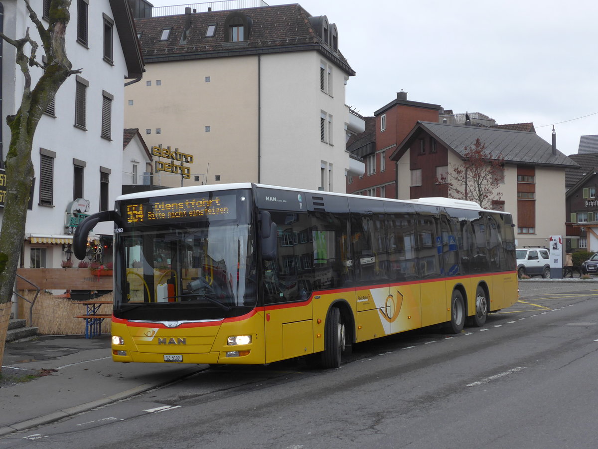 (199'811) - Lienert&Ehrler, Einsiedeln - SZ 5109 - MAN am 8. Dezember 2018 beim Bahnhof Einsiedeln