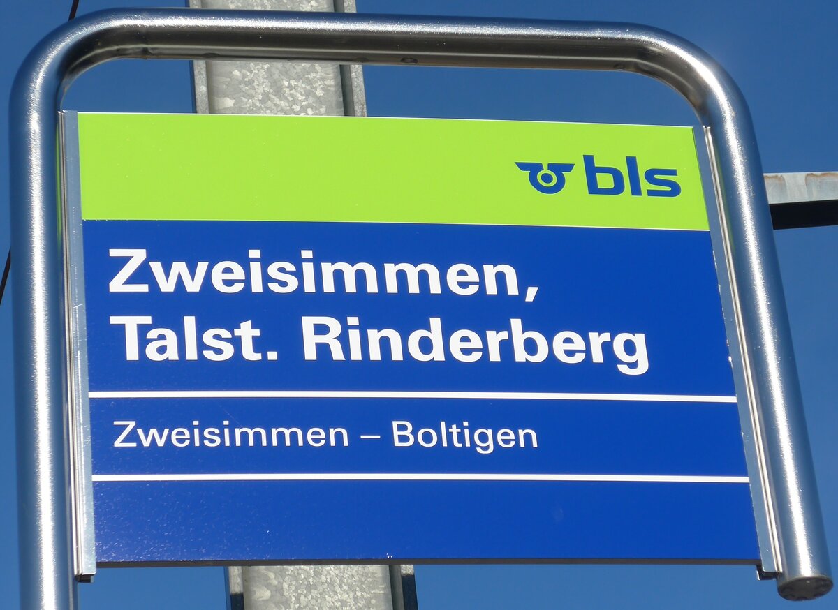 (200'216) - bls-Haltestellenschild - Zweisimmen, Talst. Rinderberg - am 25. Dezember 2018