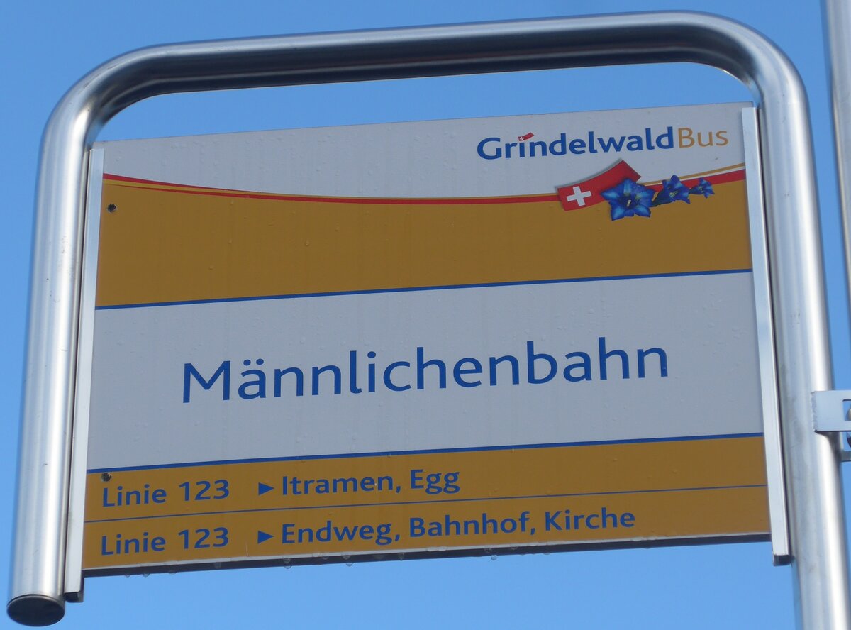 (200'498) - GrindelwaldBus-Haltestellenschild - Grindelwald, Mnnlichenbahn - am 1. Januar 2019