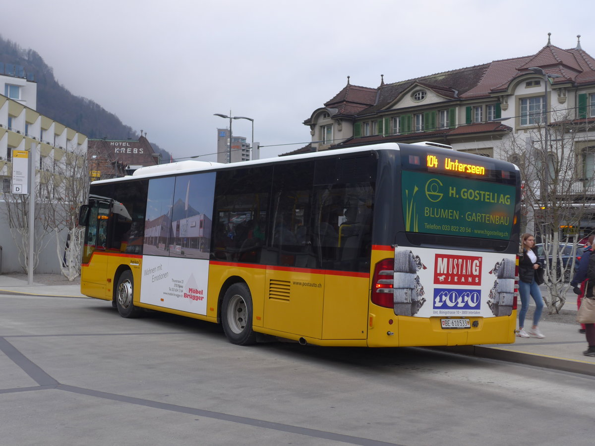 (200'544) - PostAuto Bern - BE 610'533 - Mercedes am 1. Januar 2019 beim Bahnhof Interlaken West