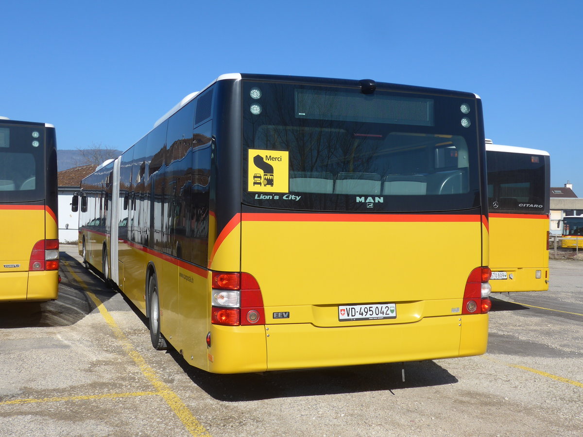 (201'623) - CarPostal Ouest - VD 495'042 - MAN am 16. Februar 2019 in Yverdon, Garage