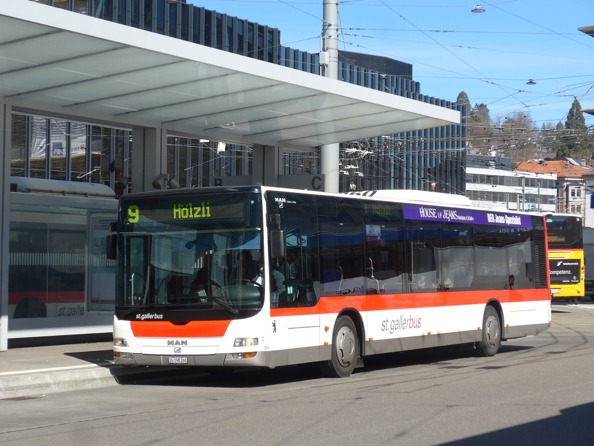 (202'683) - St. Gallerbus, St. Gallen - Nr. 260/SG 198'260 - MAN am 21. Mrz 2019 beim Bahnhof St. Gallen