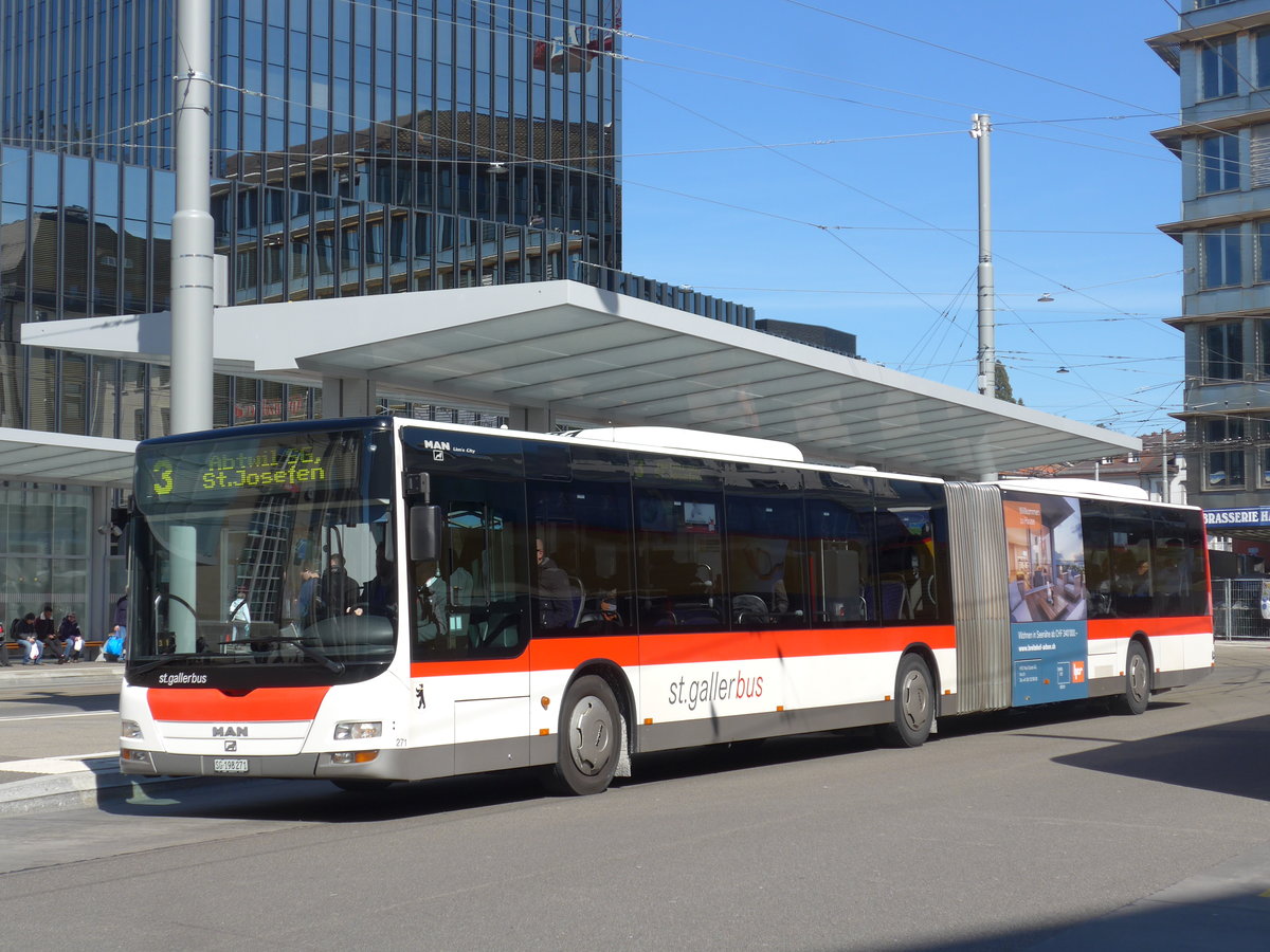 (202'696) - St. Gallerbus, St. Gallen - Nr. 271/SG 198'271 - MAN am 21. Mrz 2019 beim Bahnhof St. Gallen