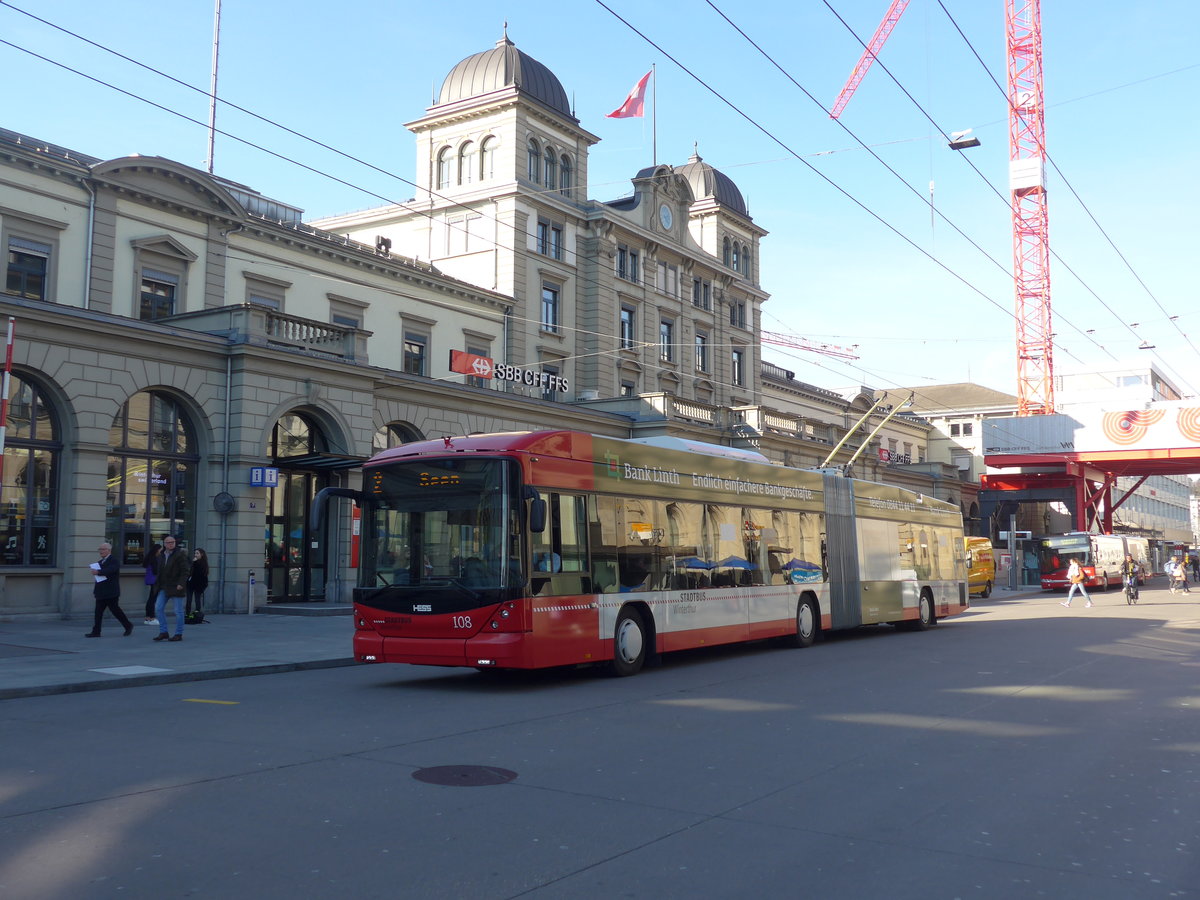 (202'778) - SW Winterthur - Nr. 108 - Hess/Hess Gelenktrolleybus am 21. Mrz 2019 beim Hauptbahnhof Winterthur