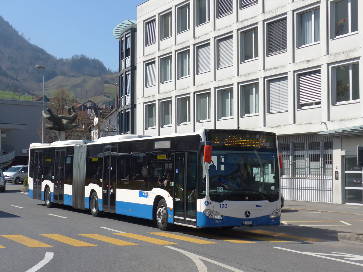 (203'311) - VBL Luzern - Nr. 190/LU 15'079 - Mercedes am 30. Mrz 2019 beim Bahnhof Stans