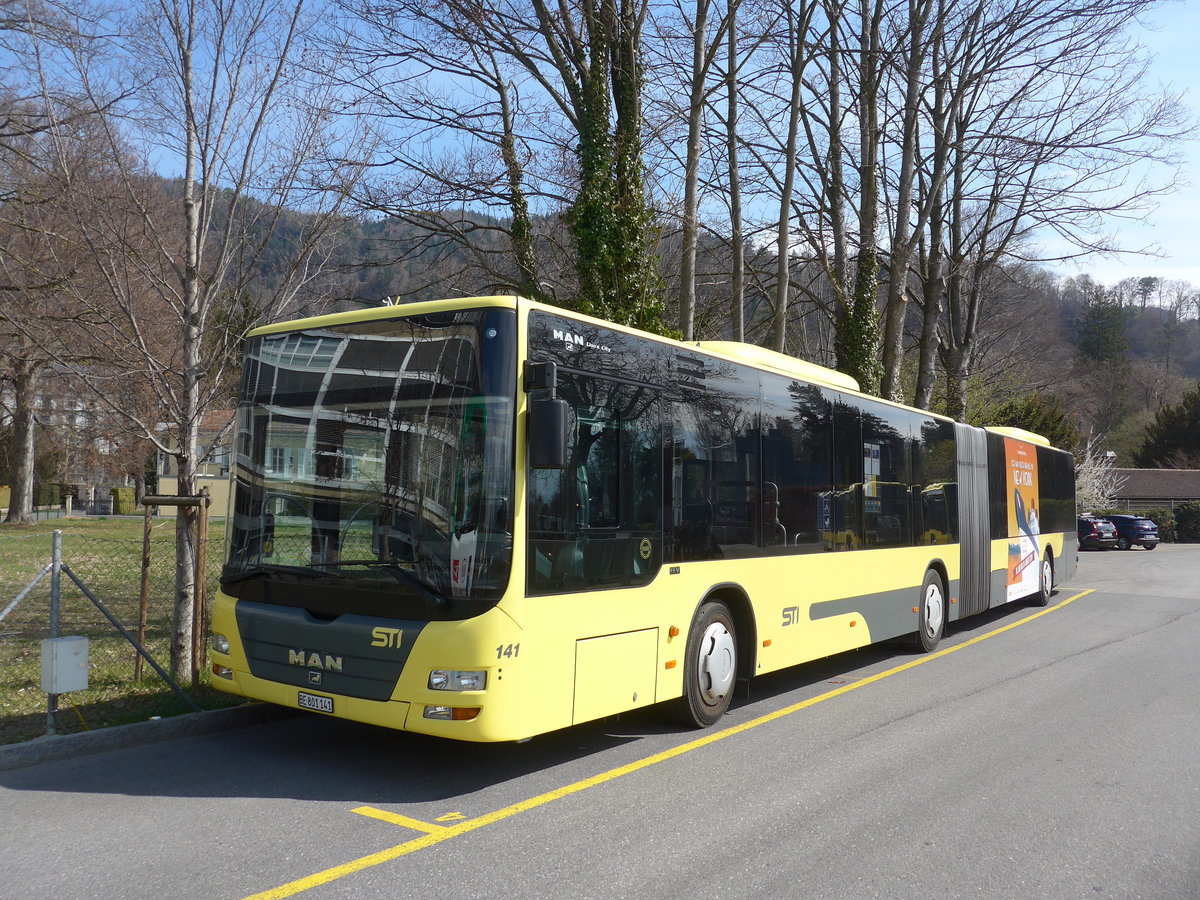 (203'452) - STI Thun - Nr. 141/BE 801'141 - MAN am 2. April 2019 bei der Schifflndte Thun